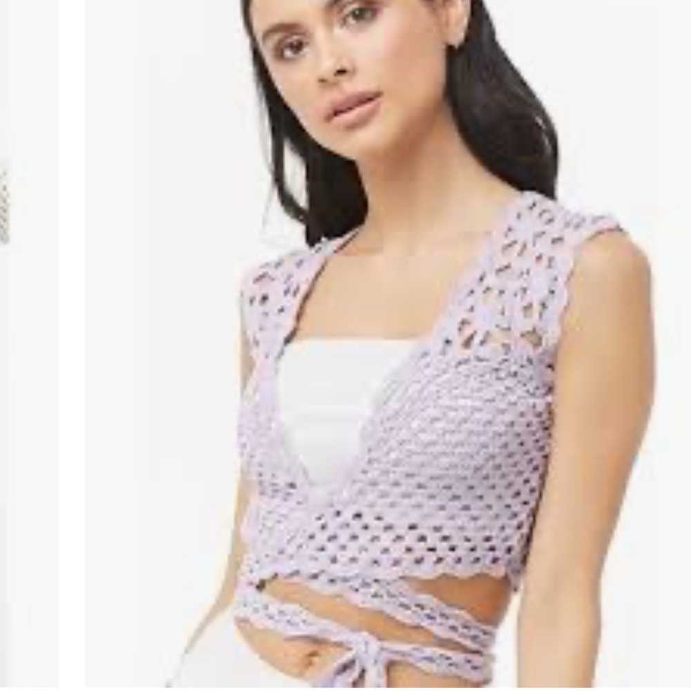 NWT Crochet Knit Tie front cover up top-Lilac